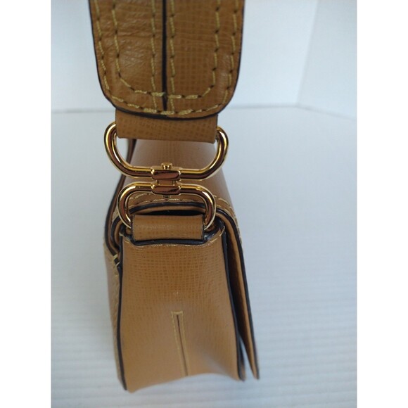 Adrienne Vittadini shoulder satchel handbag purse tan brown medium sleek classic - Picture 16 of 16